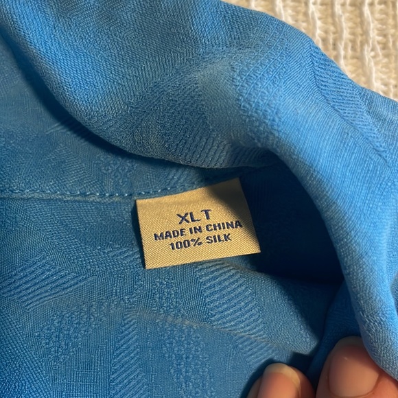 Tommy Bahama Men's Silk Camp Shirt Midnight Blue with Embossed Fern Print   XLT - Picture 4 of 6